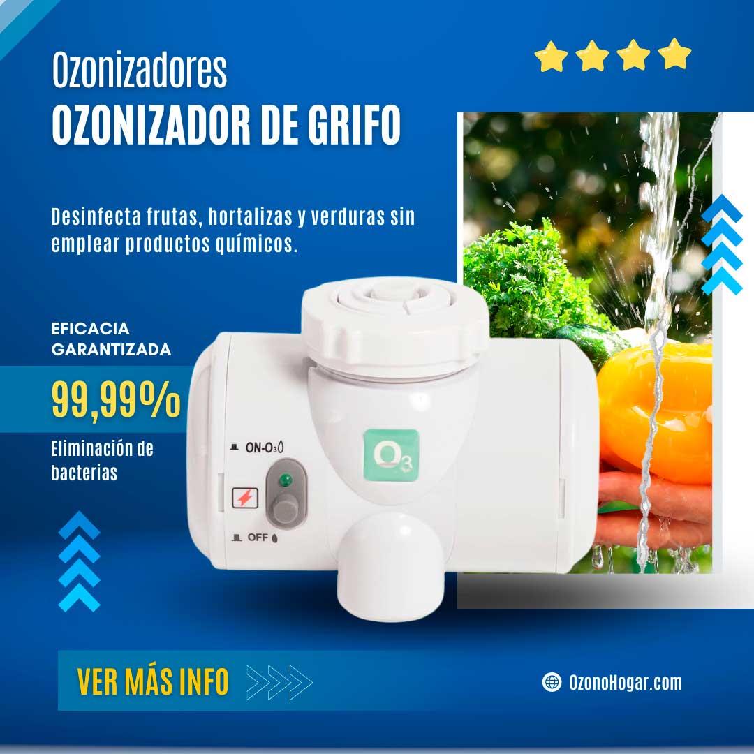 Ozonizador de grifo para agua. Desinfecta frutas, hortalizas y verduras sin emplear productos químicos.