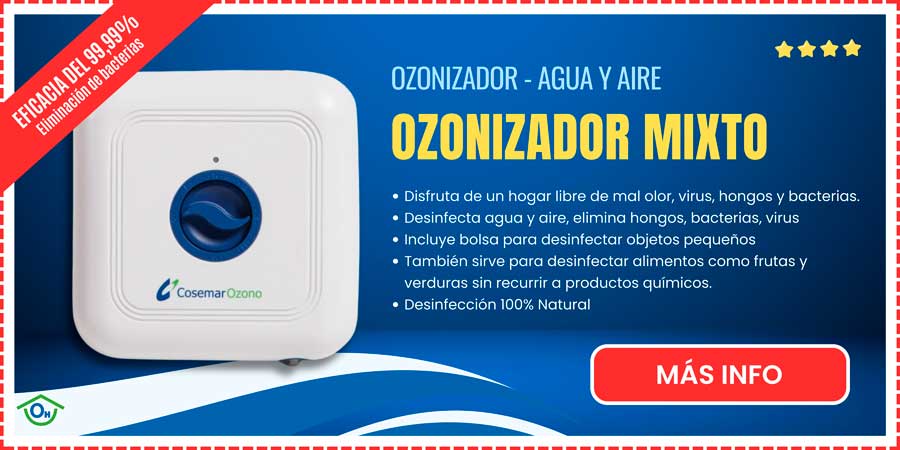 Ozonizador Mixto de Agua y Aire. Desinfecta con agua ozonizada y aire.